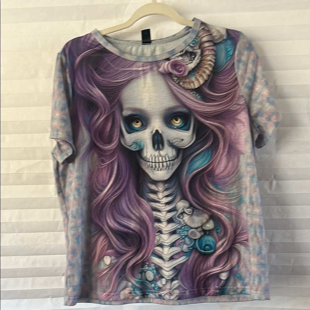 Sugar Skull T-Shirt for Women – Purple Short Sleeve Graphic Tee XL